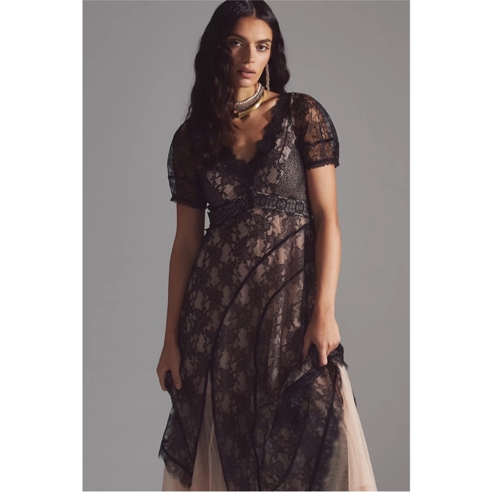 EUC Anthropologie Sheerly Beloved Layer of Lace Maxi Dress - Size 4 - Picture 2 of 16